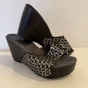 Calleen Cordero Studded Leather Wood Platform Wedge Slide Size 6